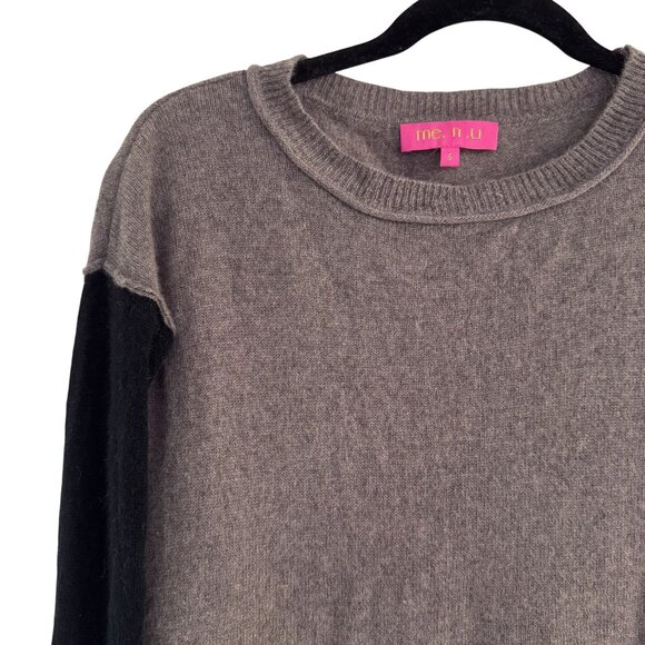 Me. N. U Womens Gray/Black 100% Cashmere Long Sleeve Sweater Crew Neck Top S - Picture 3 of 6